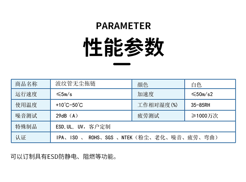 廣柔波紋管拖鏈高柔無塵拖鏈管線包的性能參數(shù)
